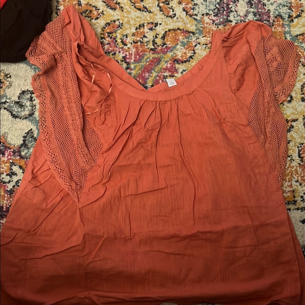 Women's Coral Top with crochet detail